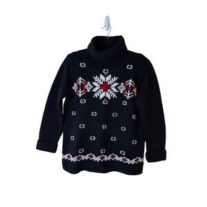 Vintage Jones NY Wool and Mohair Snowflake Turtleneck Sweater Size‎ Small Black